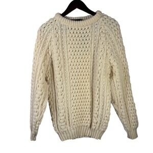 Rossan Knitwear Irish Aran Cable Knit Sweater Pure New Wool Small Ireland
